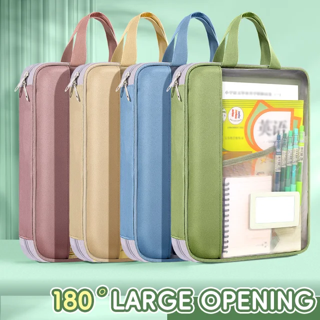 Huajie A4 Document Bag, Transparent Large Opening File Bag, Zipper-Type Large Capacity Document Storage Bag, Tote Bag, Student Book Bag, Tutoring Bag, Test Paper Bag, Mesh Subject Classification Bag, Homework Bag, Study Bag 1