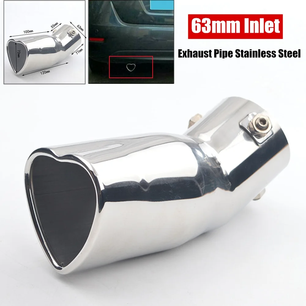 

63mm Imported Car SUV Heart-shaped Exhaust Tip Tail Throat Stainless Steel Universal Muffler for DB-Killer Customized Products