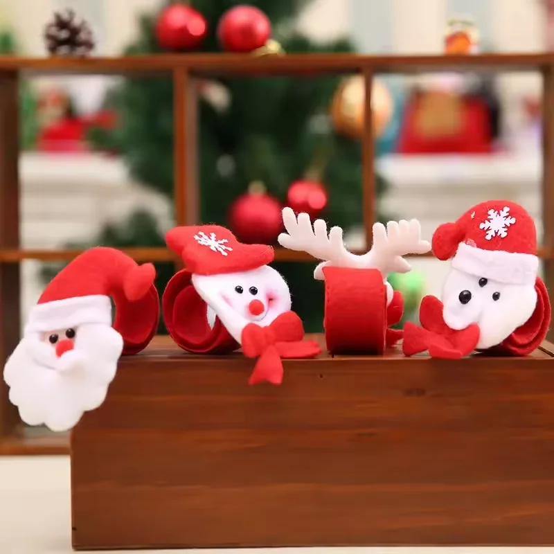 12-96Pcs Christmas Slap Bracelets Santa Snowman Reindeer Designs Holiday Decorations Accessories Festive Party Random Styles