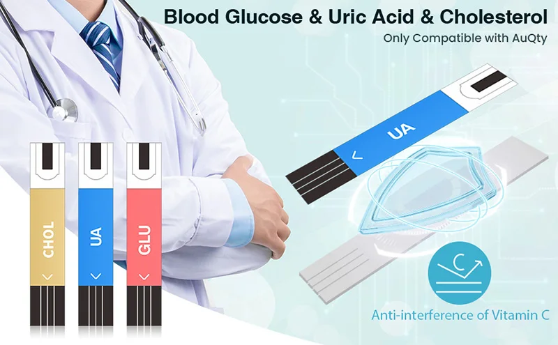 Description Picture 4 of itemUpgraded 3 in 1 Multifunction Cholesterol Uric acid Blood Sugar Meter And Test Strip Glucose Glucometer Diabetes Gout Monitor