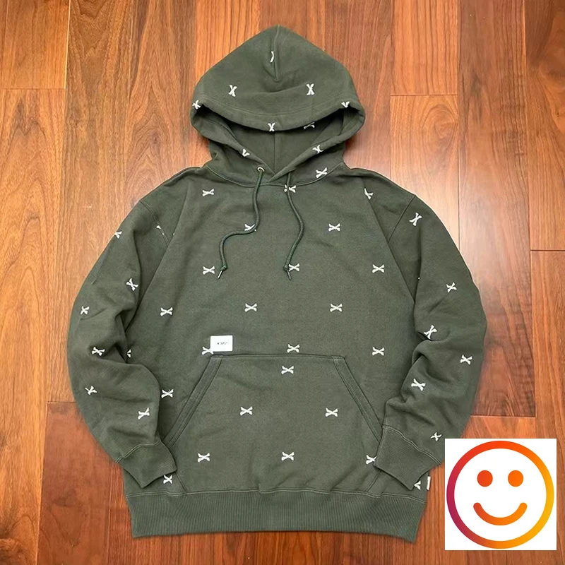 WTAPS Embroidery Bone Hooded Hoodies Men Women High Quality Black Greengray Fleece Drawstring Pullovers Cap Sweatshirts