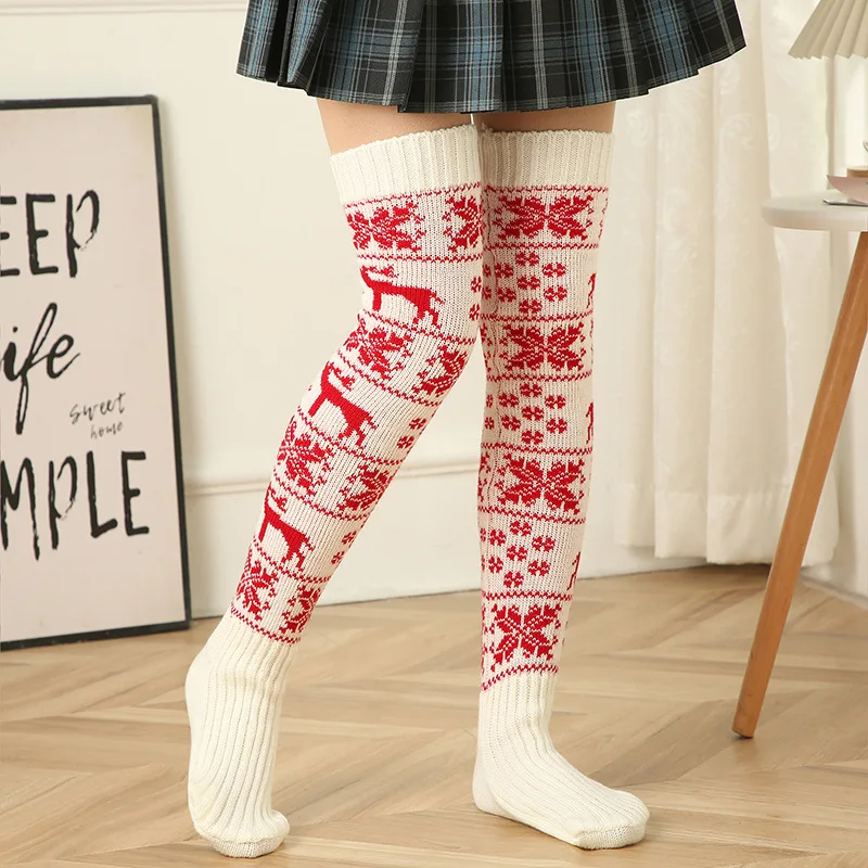 

Autumn and Winter Socks Christmas Long Tube Socks Elk Knitted Wool Knee Socks Women Warm носки Pile Socks chaussettes femmes