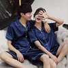 Couleur unie vêtements de nuit soie Satin Pyjamas Couple ensemble à manches courtes Pyjamas costume Pijama femmes hommes vêtements de détente grande taille Pj ensemble