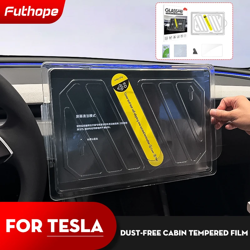 Futhope-protetor de tela de vidro temperado, brilho fosco HD, filme de controle central, proteção para Tesla Model 3, Highland Y, 2021-2024