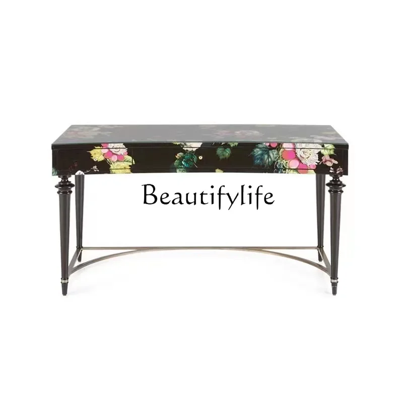 

American Light Luxury Hand Painting Dresser Solid Wood Drawer Roman Column Design Simple Makeup Table