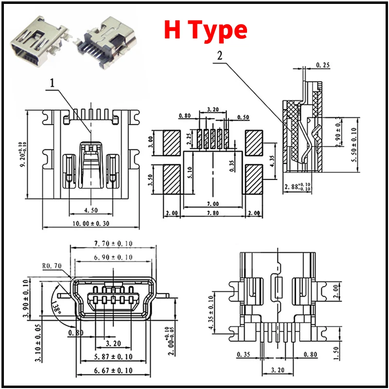 mergulho 5 Pinos Tipo B Conector Feminino