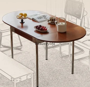 Tavolo da pranzo pieghevole in acciaio inossidabile tavolo da pranzo multifunzionale ovale retrò piccolo appartamento per uso domestico 1