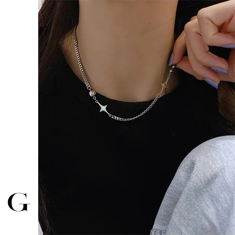 Ghidbk Stainless Steel Hip Hop Chain Necklace for Women Men Mix Beads Curb Link Chains Starburst Charm Necklaces 2022 Trendy |