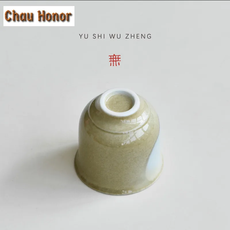 2pc/lot Coarse Pottery Soda Fired Green Gray Glaze Teacup Tea Bowl Cup Set Tea-tasting Meditation Cup Jianzhan Master Cups 90ml