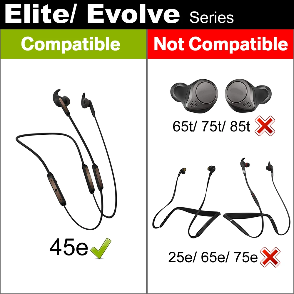 Silicone Eargels Ear Tips Compatible with Jabra Elite 45e Wireless Earbuds (3-Pairs, Black)