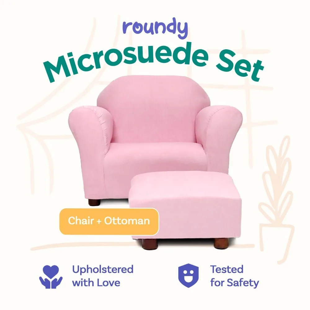 Roundy Child Size Chair with Microsuede Ottoman, Kids Chair, Toddler Chair with Ottoman, Toddler Sofa Couch for Girls 4