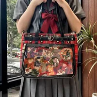 Women Fashion Checkered Pattern Retro Ita Bag Cute Girl Transparent Large Capacity Tote Bag DIY Display Handbag New Shoulder Bag
