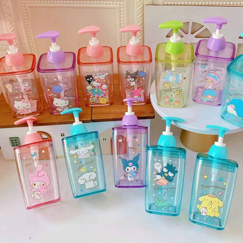 

New HelloKitty Sanrio Anime Split Bottle Cute Kawaii Kuromi MyMelody Cinnamoroll Pochacco Press Type Shampoo Storage Home 420ml