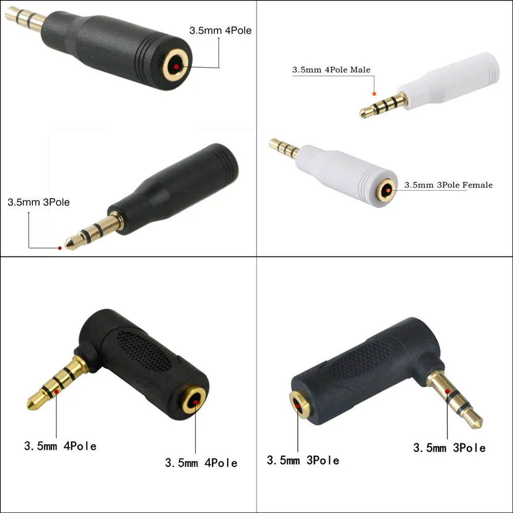 Gold Connector 3.5 jack 3Pole Right Angle Female to 3.5mm 4Pole Male Audio Stereo Plug L Shape 90 Degree Headphone Converter |
