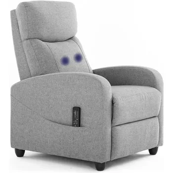 Recliner Chair with Massage and Lumbar Support, Small Fabric Home Theater Seating, Adjustable Modern Reclining Chair . 1