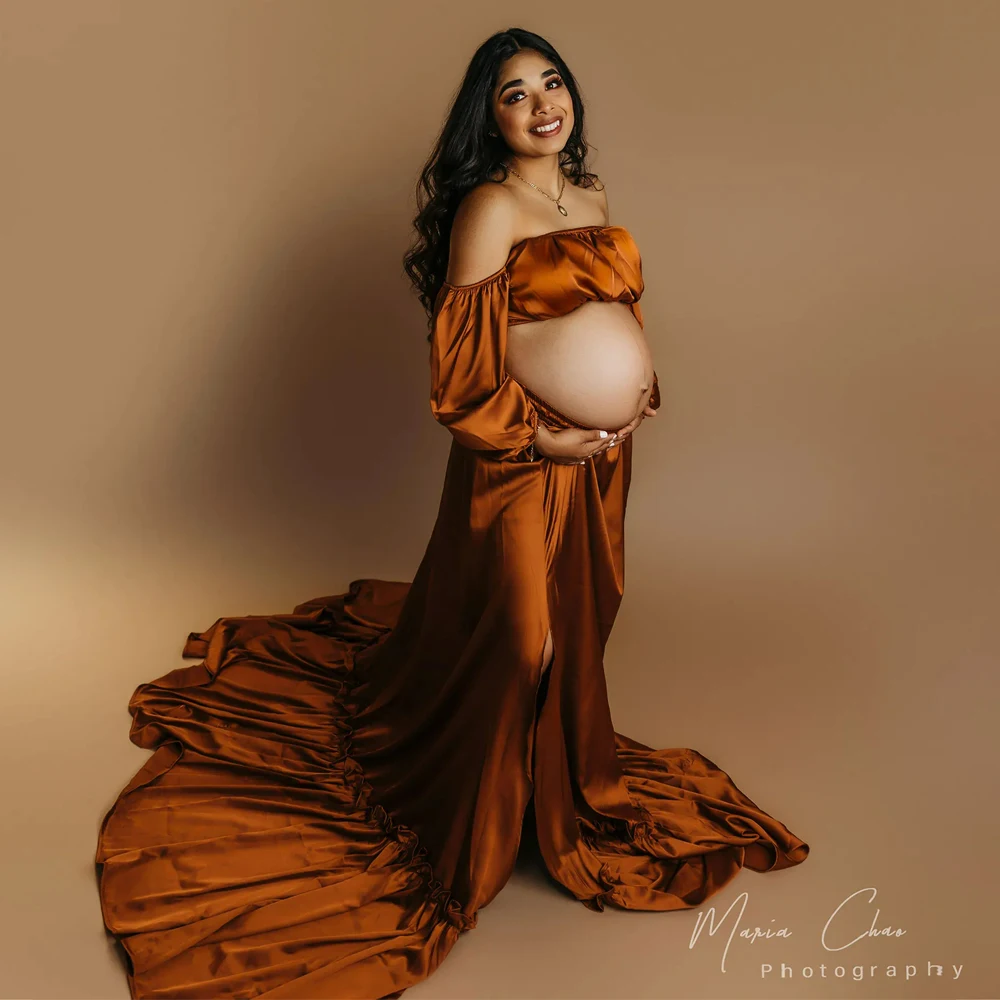 Maternity Gown Dress For Pregnancy Photo Shoot Props Gown for Baby Shower  Gift Elegant Off Shoulder Side Split Satin Dress - AliExpress 1501