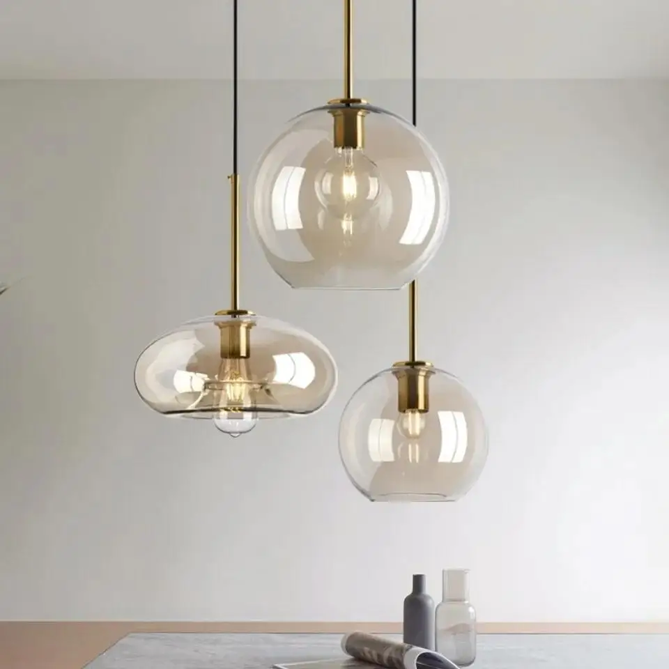 Modern Dining Table Bedroom Bedside Glass Lustre Pendant Lamp Industrial Indoor Lighting Decor Fixture Loft LED Hanging Light