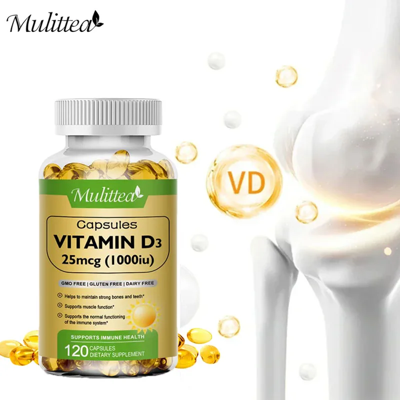 

Mulittea Vitamin D3 1000 IU 25 Mcg Vitamin D Capsules Healthy Muscle Function Helps Support Immune Health Strong Bones and Teeth