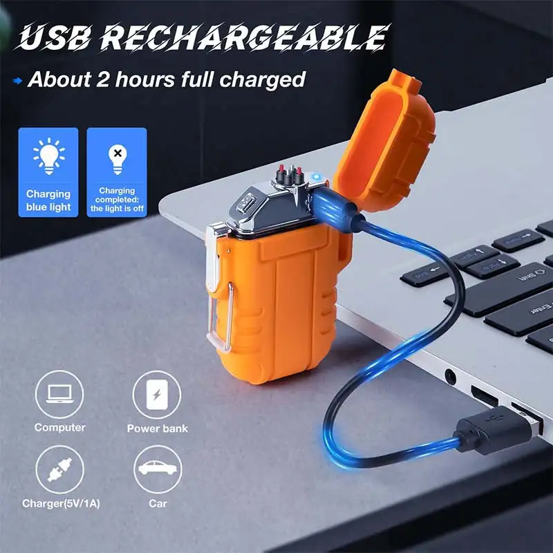 Outdoor Waterproof Usb Electric Lighter Windproof Dual Arc Plasma Lighters Smoking Accessories BBQ Candle lighter For Explorer bbq lighter cigarette lighter electric arc igniter
