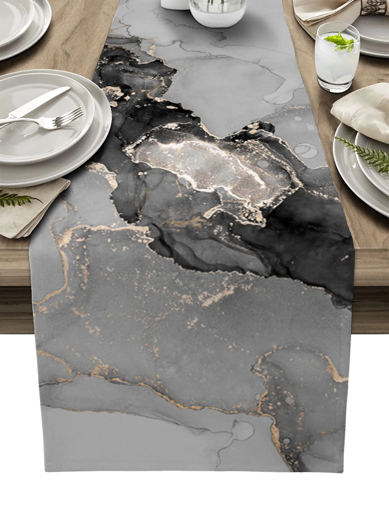 

Marble Texture Black and White Dining Table Runner Party Decor Anti-stain Rectangular Table Runner for Dining Table Decoration