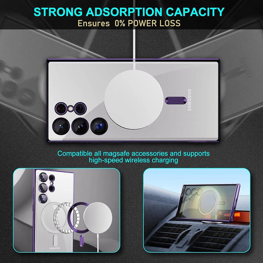 Magnetic Wireless Charging Case Magnetic Case Phone Case Phone Protector Cover For Samsung Galaxy S24 S23 S22 20 21 FE Note 20 Ultra 10 Plus
