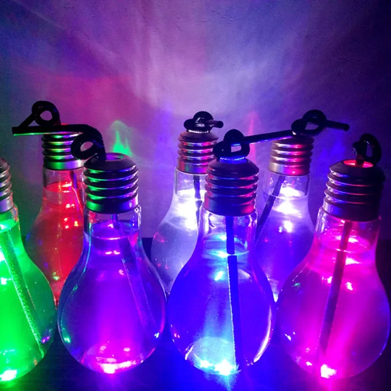 10PCS Luminous Bulb Cup Water Bottle 400ml Bulb Tea Creative Cup Bottles Drink Plastic Juice Bottle Cute Water