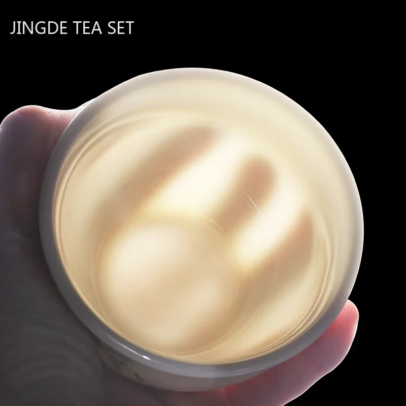 New Suet Jade Ceramic Tea Cup Zodiac Tiger Tea Cup Master Cup White Porcelain Tea Set Household Boutique Tea Bowl Drinkware