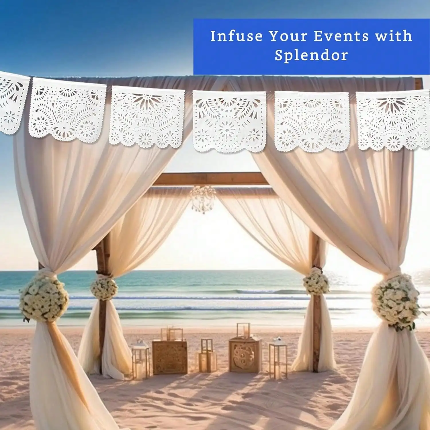 Authentic White Papel Picado Banner for Mexican Fiesta Wedding Decor Dia de Muertos&Corporate Events