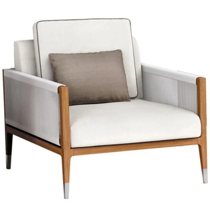 

Teak outdoor sofa courtyard rope double sofa balcony rattan chair waterproof sunscreen outdoor antiseptic wood rattan sofa