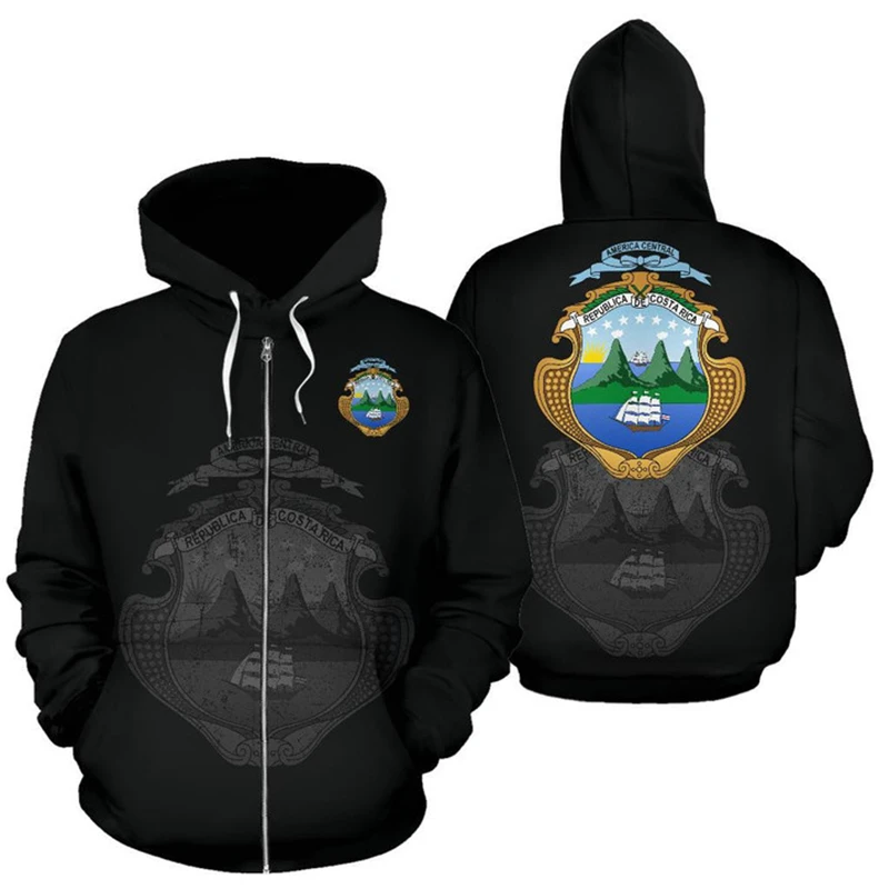 thumbnail image 1 of Sudadera con capucha y cremallera con la bandera del país de moda de primavera y otoño, nueva y popular sudadera con capucha con estampado 3D del emblema nacional de Costa Rica, abrigo para niños, 1 of 4