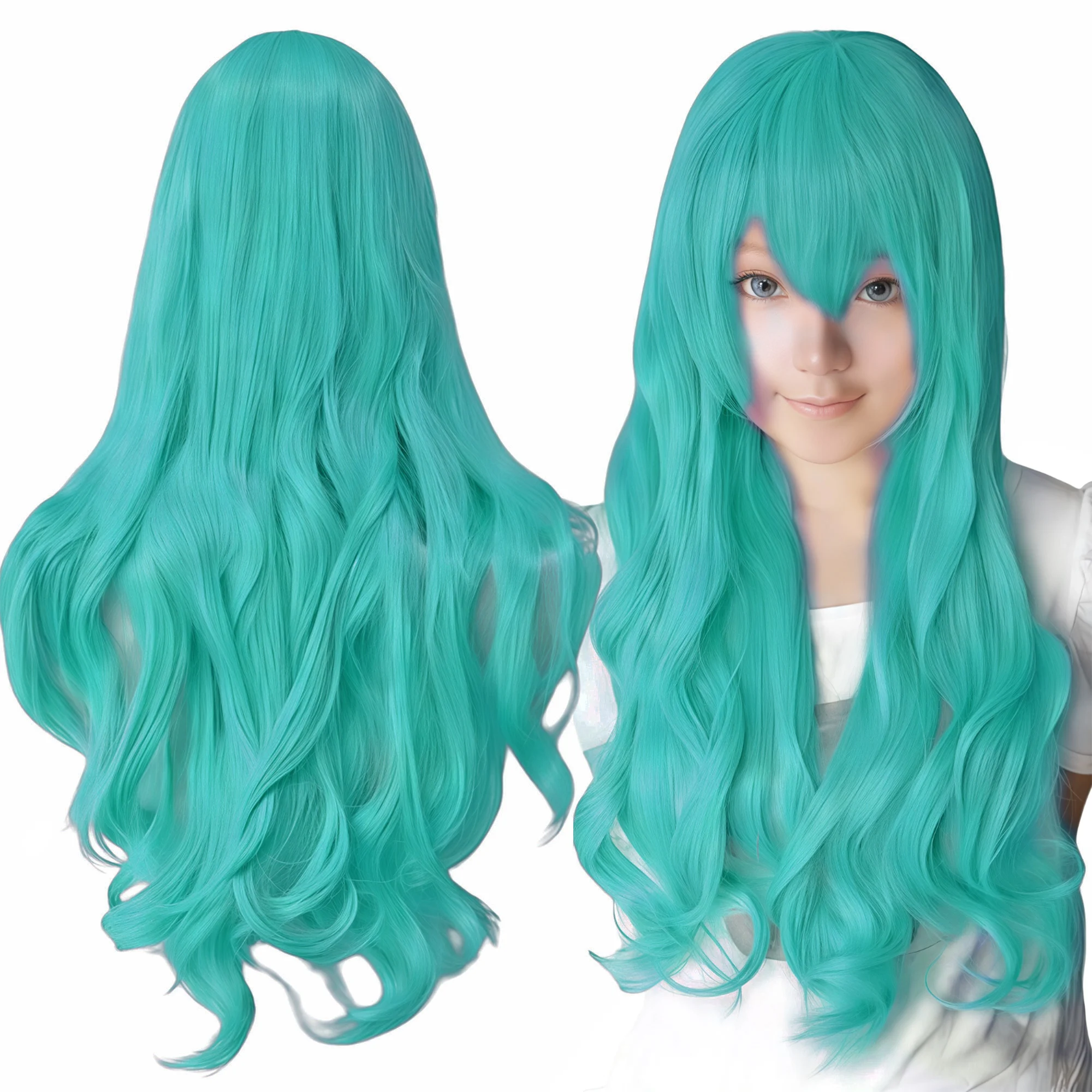 Dark Teal Curly Cosplay Wig - Fantasy Lolita Style for Halloween or Dress-Up