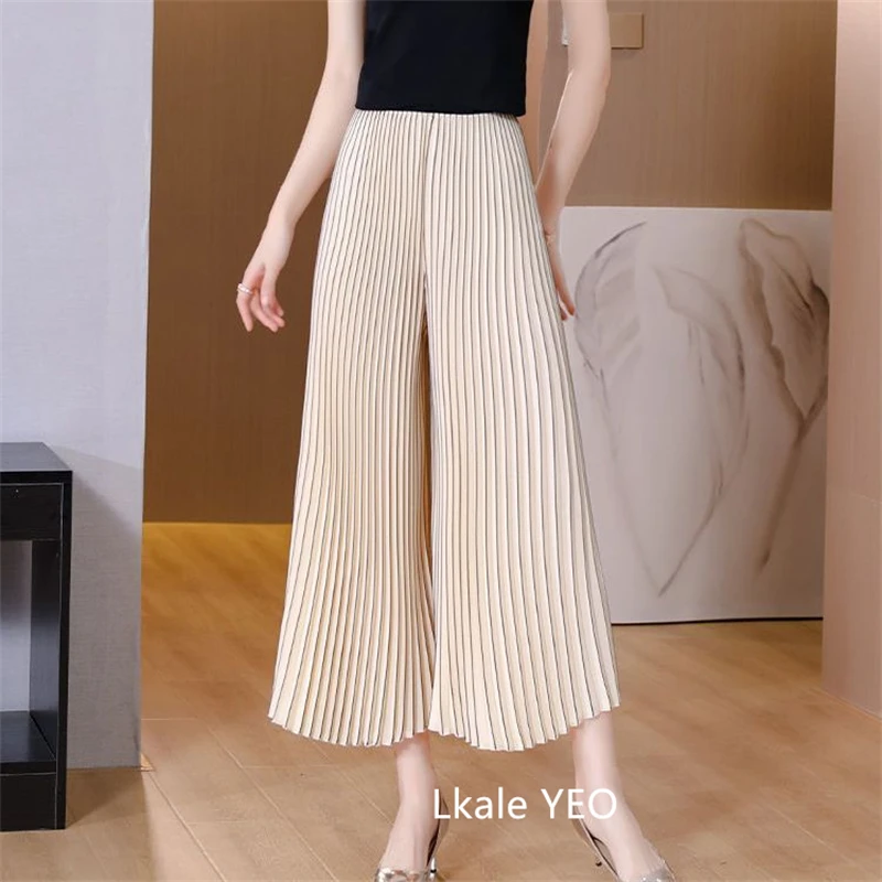 Women's Wide-leg Pants 2025 Spring Summer Loose Korean Version Ladies Leisure Pleated Trousers Elegant Straight Femme Pants