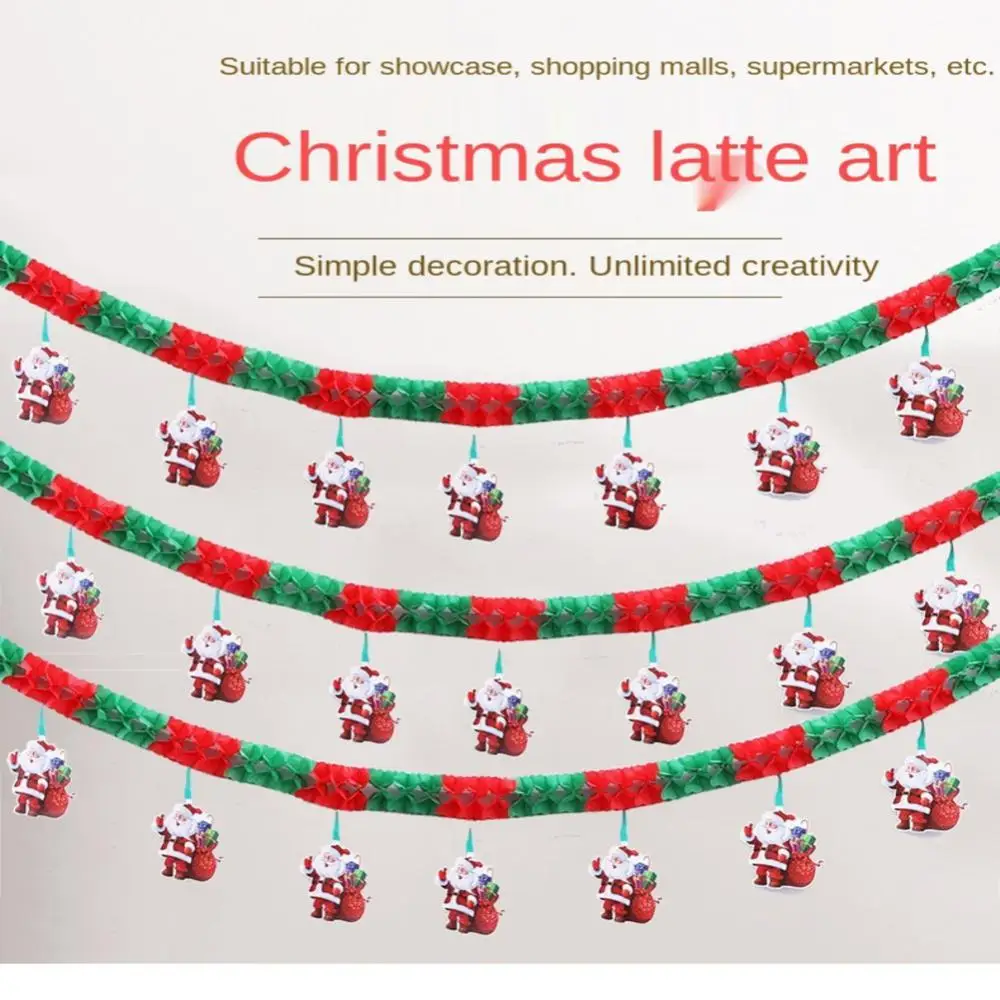 Holiday Party Christmas Banner Decoration Honeycomb Paper Pull Flower Pendant Santa Ceiling Arrangement Decoration Banner