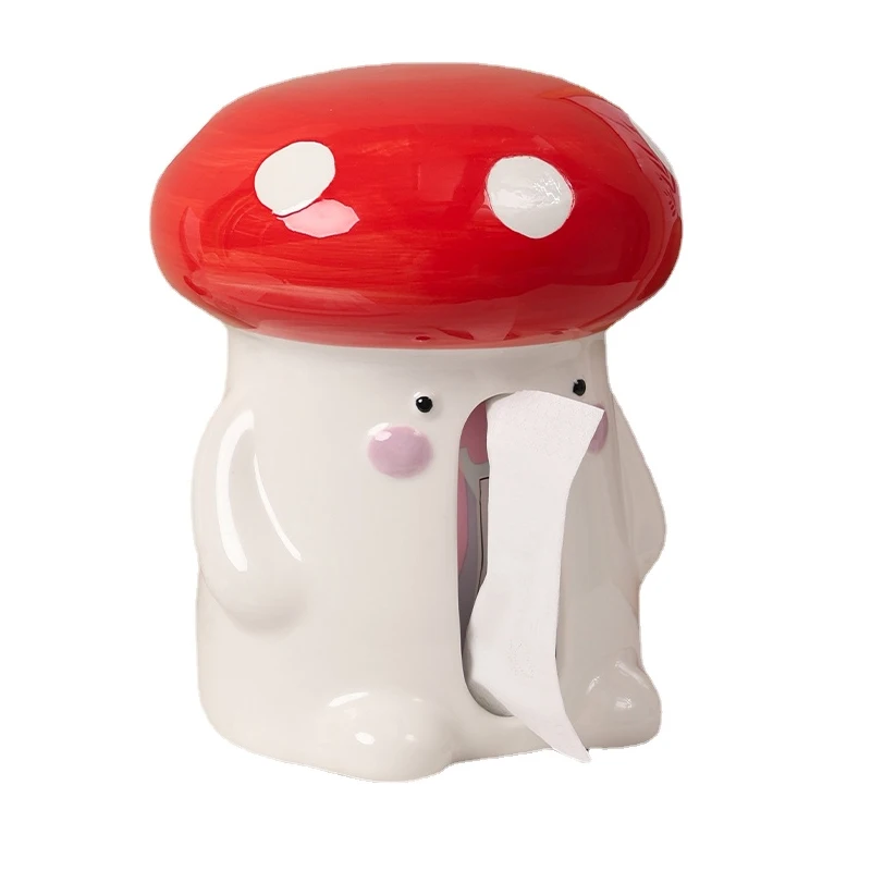 

Creative Mushroom Ceramic Tissue Box Household Living Room Tea Table Decoration Storage Box Light Luxury Table Suction Paper Box