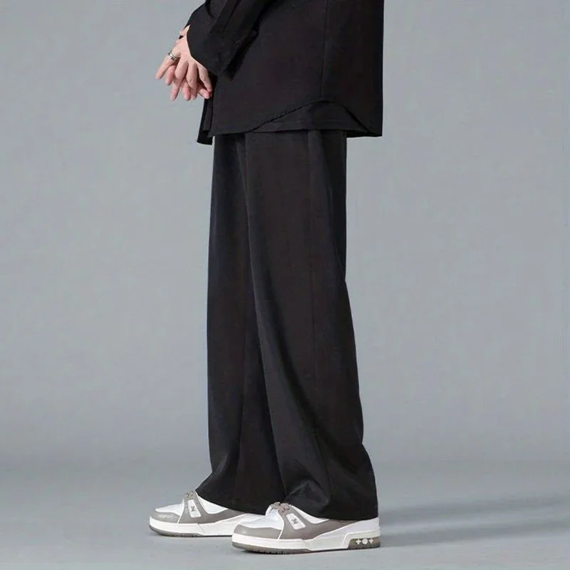 2024 Spring New Solid Color Straight Pants Man Elastic Waist Loose Casual Harajuku Trousers Japanese Style Thin Style Clothes 3