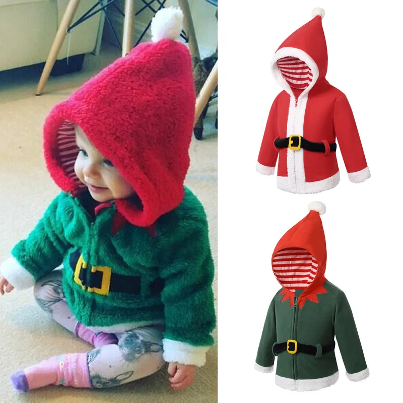 

Christmas Baby Clothes Coat Boys Girls Costume Infant Cartoon Red/Green Child Long Sleeve Hoodies Festival Party Children's Jack