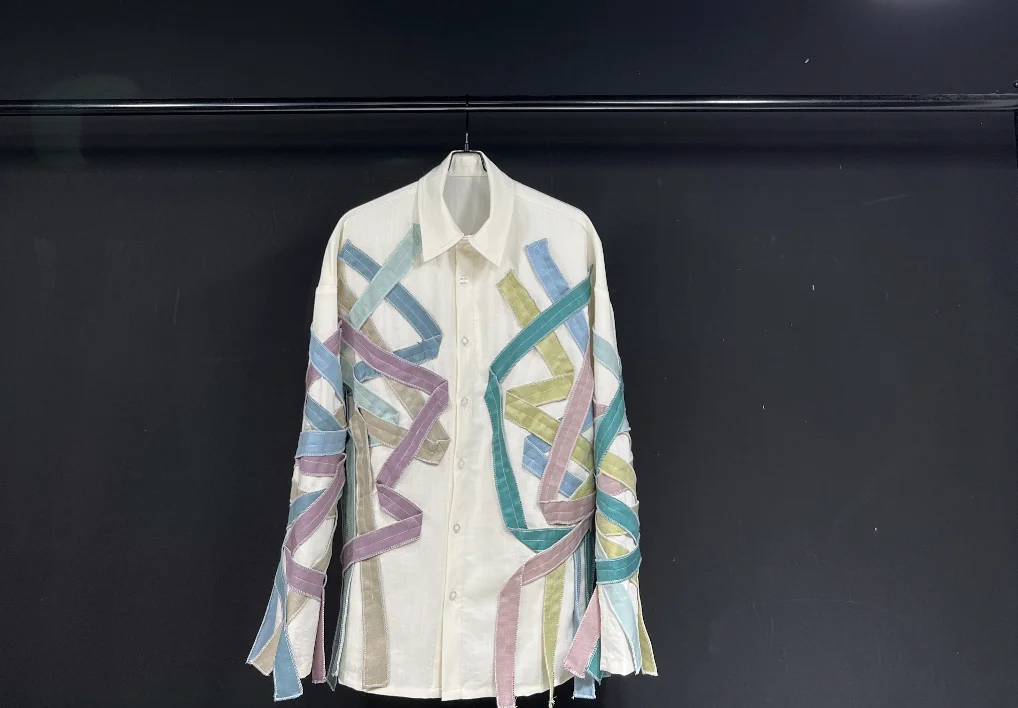 

SuperAen Original Design Rainbow Blue Striped Long Sleeved Shirt Jacket Autumn Loose Casual Shirt Top