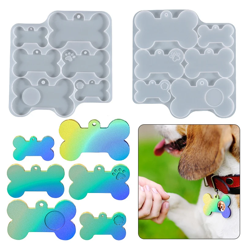 

6 Grid Bone-shaped Pet Tag Crystal Epoxy Resin Mold DIY Jewelry Pendant Keychain UV Resin Mold Crafts Making Silicone Mold