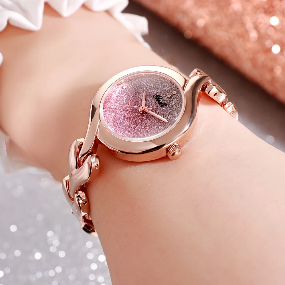 Luxury Rose Gold Women Watches Love Heart Shaped Alloy Strap Gradient Color Dial 30M Water Resistance Fashion Quartz Wrist Watch