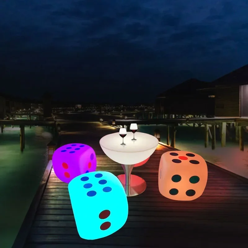 

Bar Stools 40CM Seven Colors Light Dice Decor Living Room Cube Stool LED Luminous Stool Home Indoor Outdoor Lighting Furniture