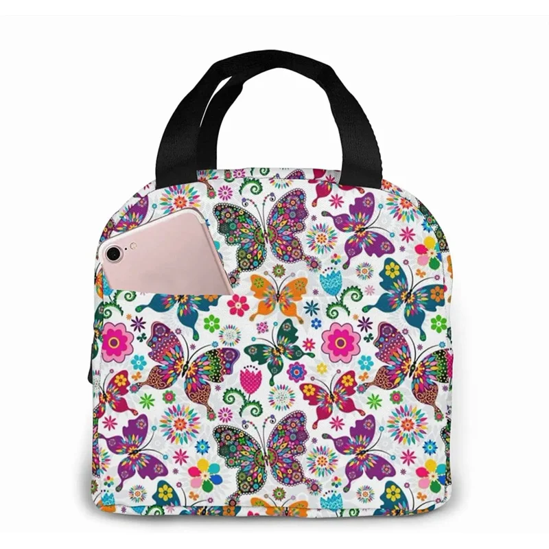 

Butterfly Portable Lunch Bag Woman Waterproof Tote Shoulder Bags Handbags Purses Shopping Office School Picnic Travel