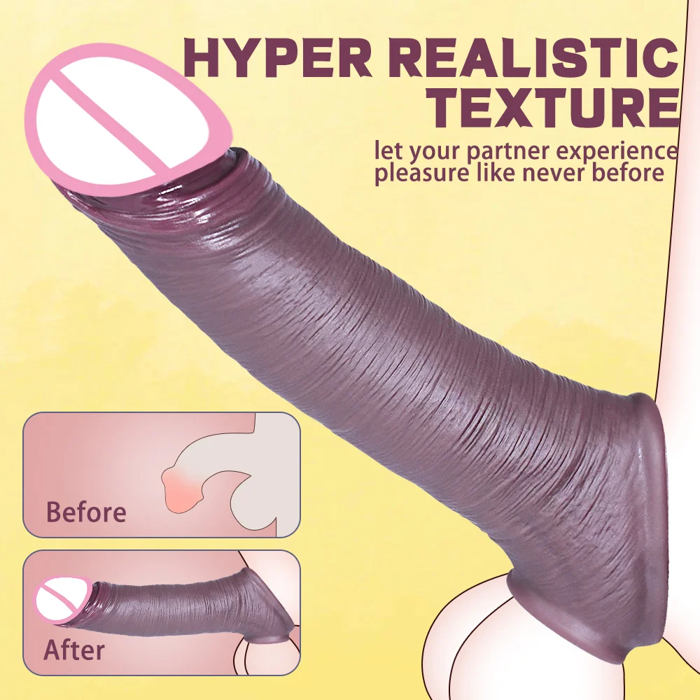 Penis Sleeve 8.66in Reusable With Cock Ring Sex Toys For Men Long Soft Penis Enlarger For Couples