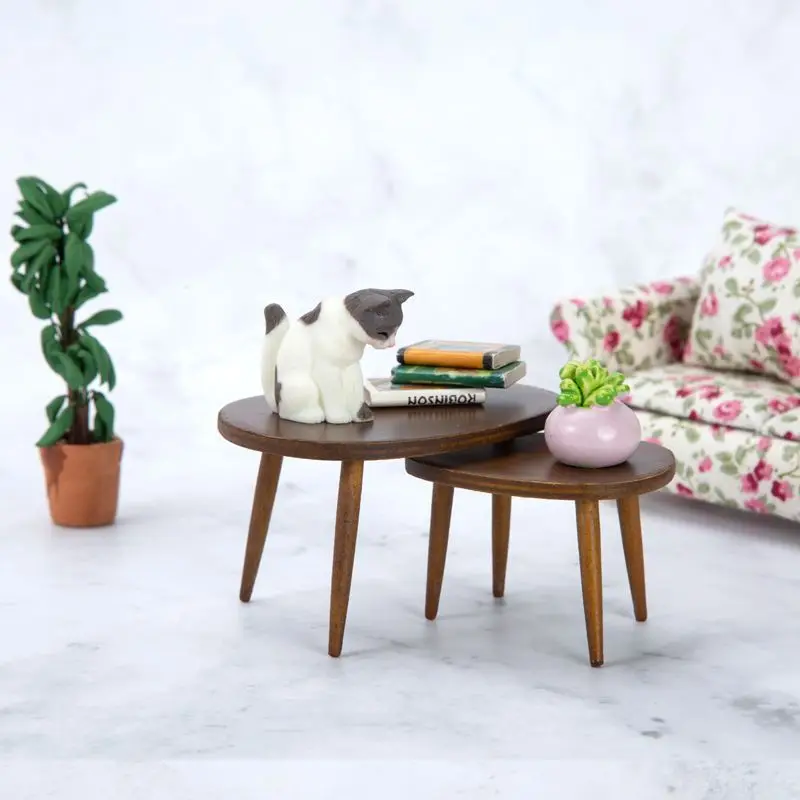 1Set 1:12 Dollhouse Miniature Triangle Coffee Table Computer Desk Tea Table Model Living Room Furniture Home Decor Toy 4