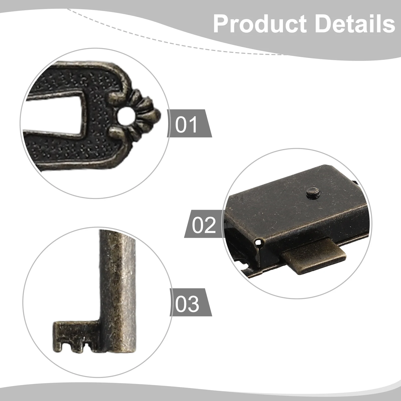 Antique Door Lock Wardrobe Cabinet Door Lock Set Key Drawer Jewelry Box Locks Furniture Hardware Household DIY Decoration