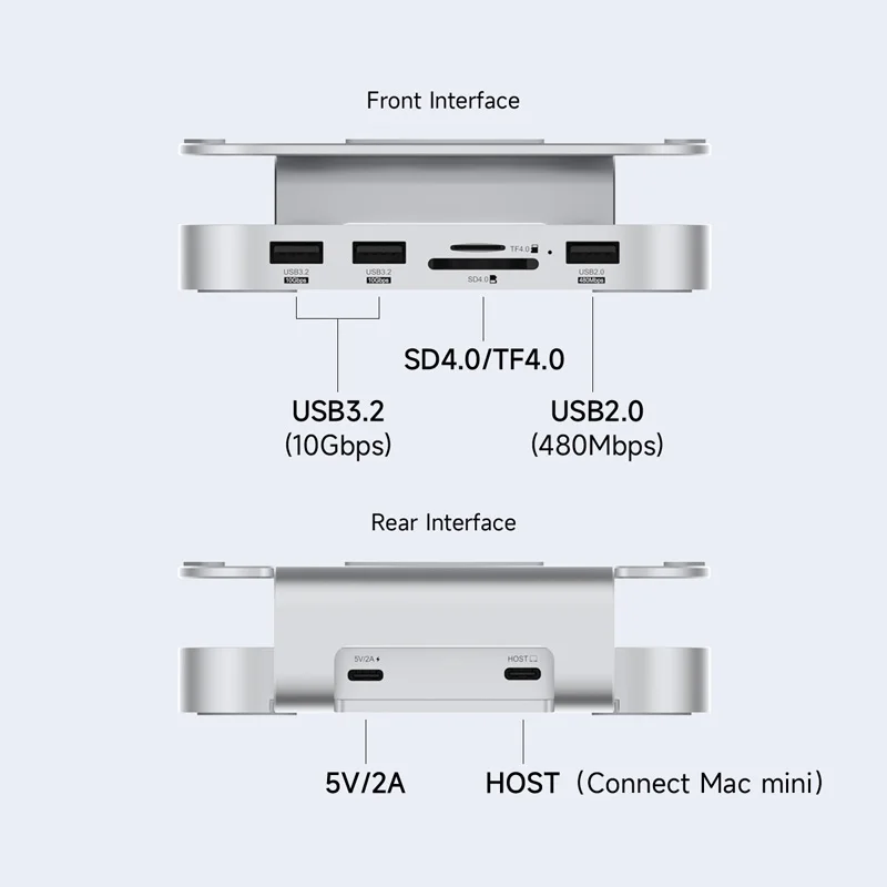 Hagibis USB C Hub with M.2 SSD Enclosure for Mac Mini M4/M4 Pro Stand Type-C Docking Station SSD Case USB3.2 Gen2 SD4.0 TF4.0 2