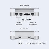 Hagibis USB C Hub with M.2 SSD Enclosure for Mac Mini M4/M4 Pro Stand Type-C Docking Station SSD Case USB3.2 Gen2 SD4.0 TF4.0 2