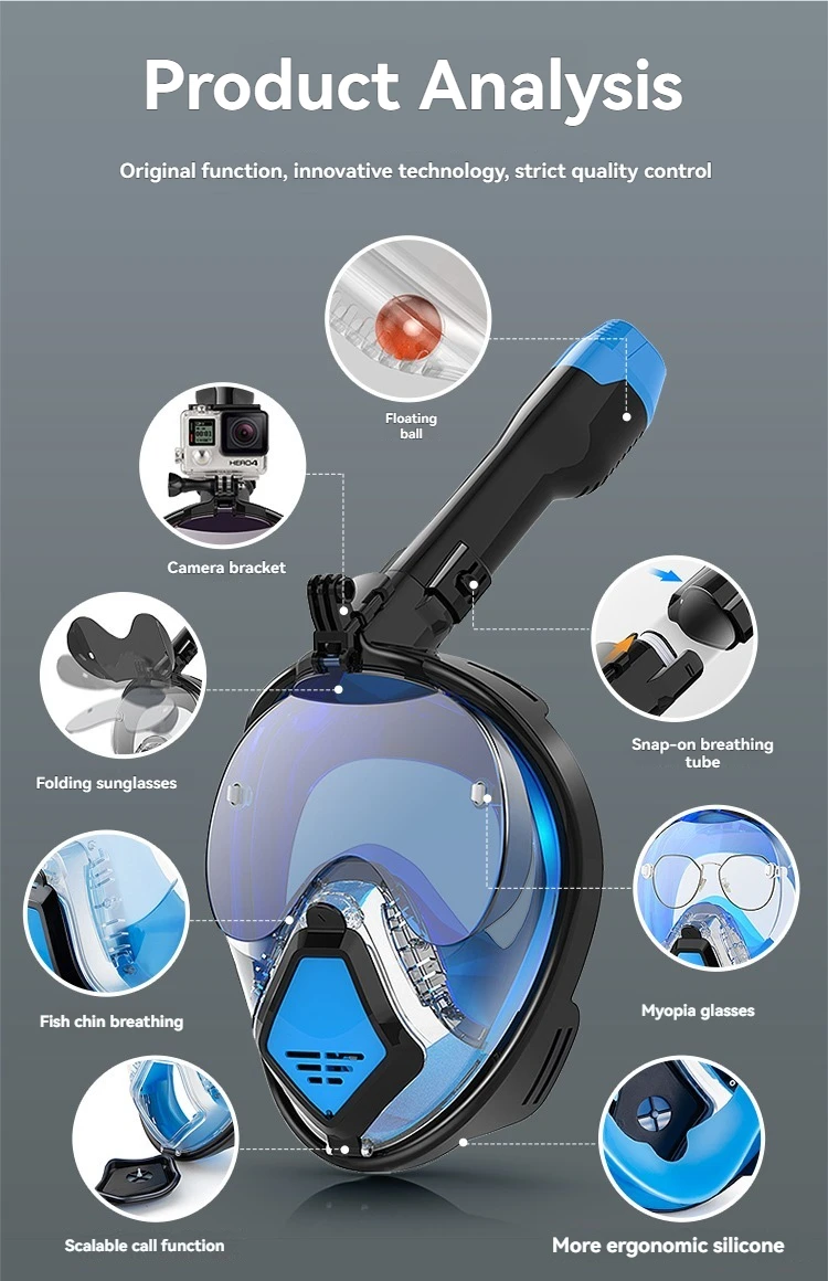 Full Face Snorkel Mask for Adults-Anti-Fog Scuba Diving Mask with Wide View, Swimming For Underwater Snorkeling