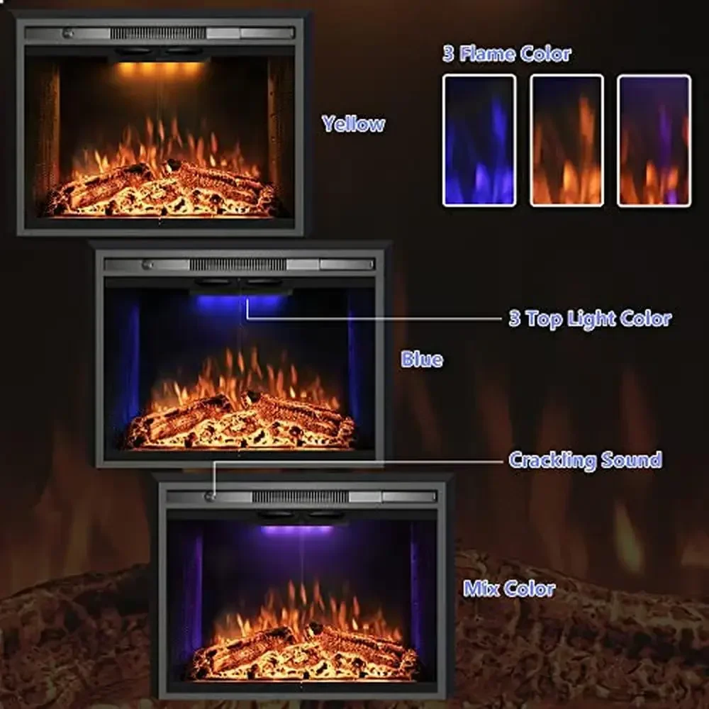 36 Inch Recessed Electric Fireplace Heater with Adjustable Flame and Crackling Sound Attractive Design TV Stands Bookshelves & 4