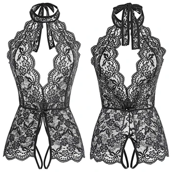 2022 Sexy Lingerie One Piece Bodysuit Women Push Up Bra Set Lace Bow Backless Cross Straps Nightgown Transparent Underwear Sets 3