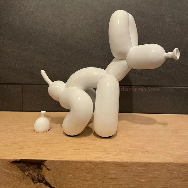 Statue de chien caca en résine, sculpture animale debout, décoration de la maison, décor de bureau artisanal, ballon noir et or 4